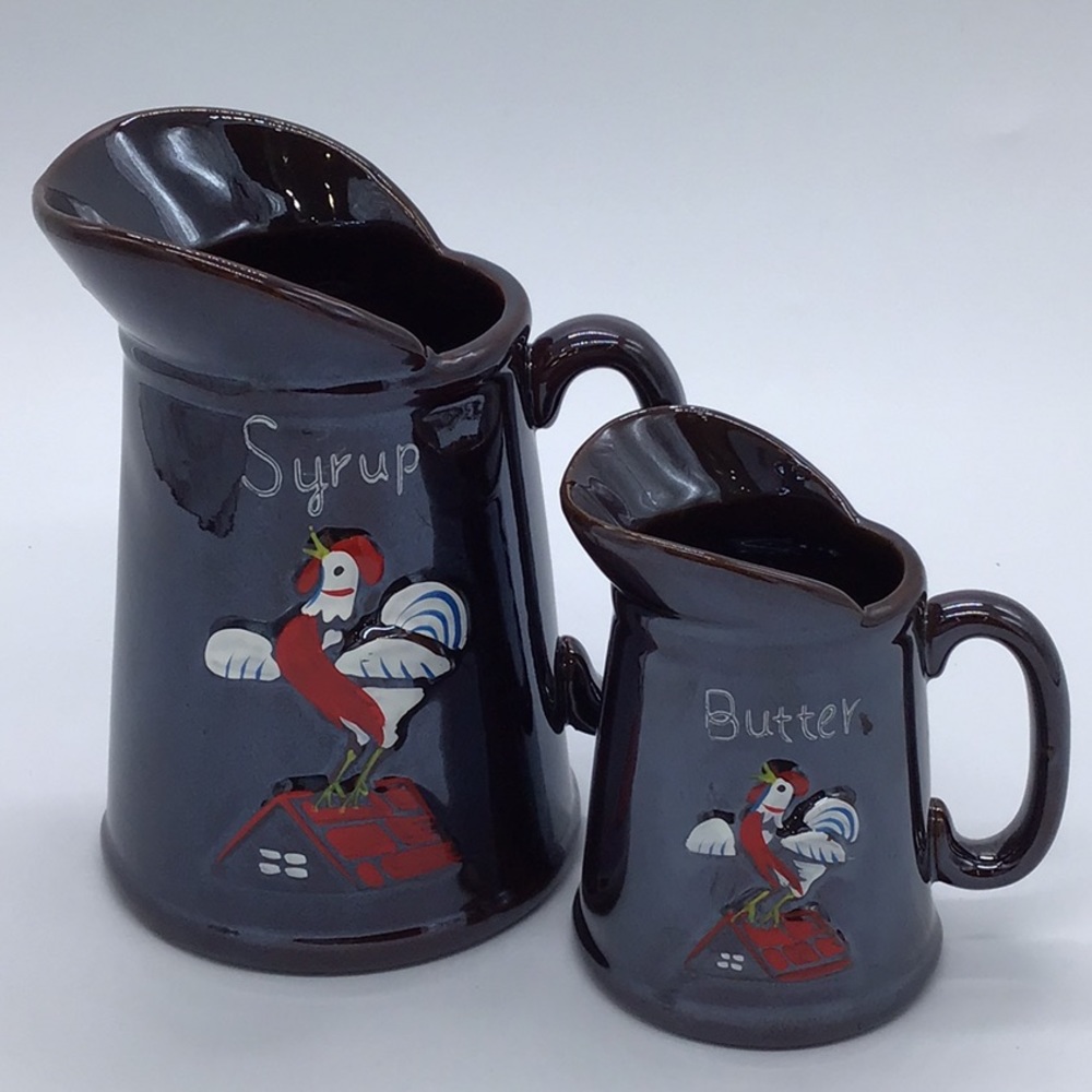 Red Ware Rooster Syrup & Butter Pancake Set
